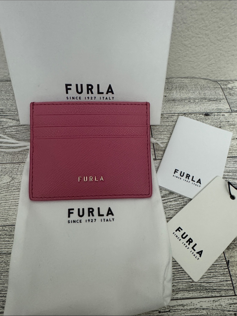 Furla Classic Strawberry Pink Leather Card Holder NWT